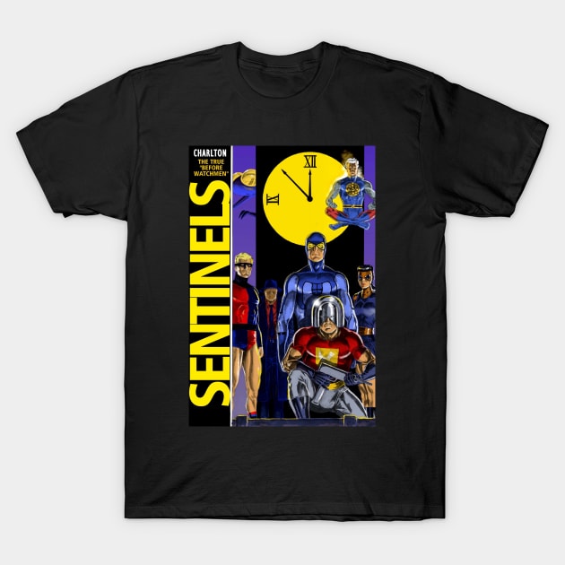 Watchmen: original Charlton characters on a Watchmen cover design T-Shirt by thecountingtree